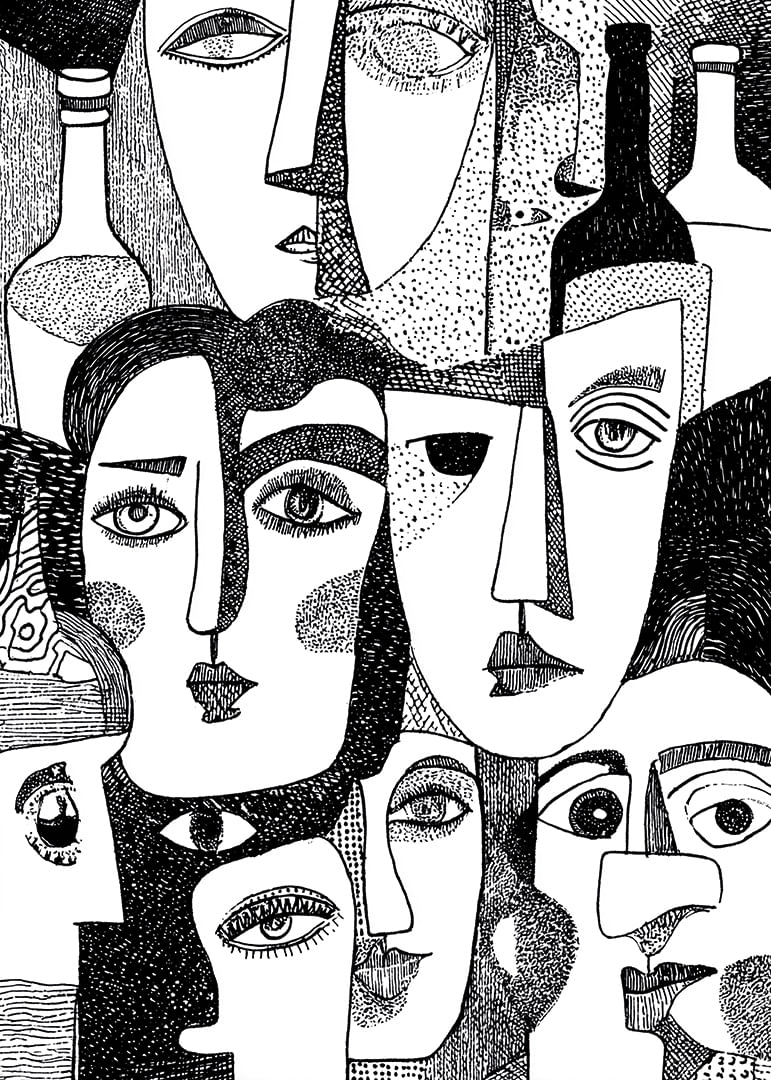 Fețe vii, abstracte, în alb și negru, umplu posterul de mister.-12