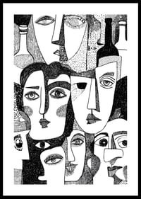 Fețe vii, abstracte, în alb și negru, umplu posterul de mister.-0