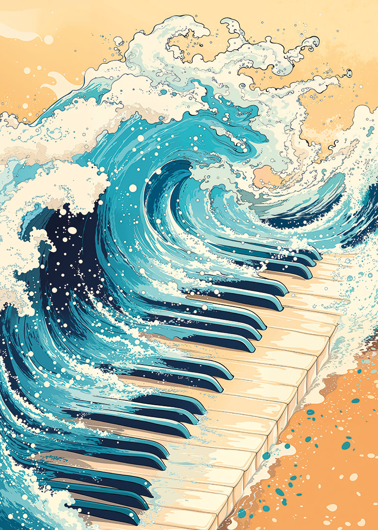 Une rencontre puissante entre les vagues de l'océan et les touches du piano.-12
