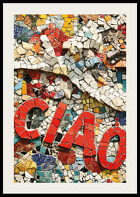 Kolorowa mozaika tworzy powitanie w postaci słowa „Ciao”.-2