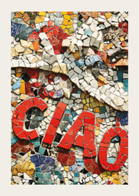 Kolorowa mozaika tworzy powitanie w postaci słowa „Ciao”.-3