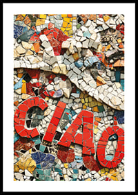 Den färgglada mosaiken skapar en hälsning med ordet 'Ciao'.-0