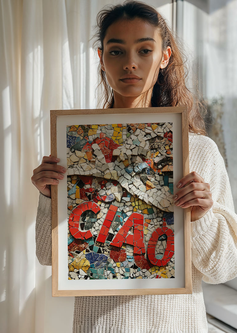 Mozaicul colorat creează un salut cu cuvântul „Ciao”.-12