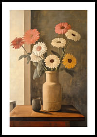Des fleurs immobiles dans un vase créent une atmosphère intemporelle.-0