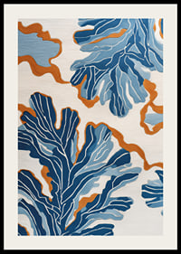 Dynamic blue patterns dance across a warm background.-2