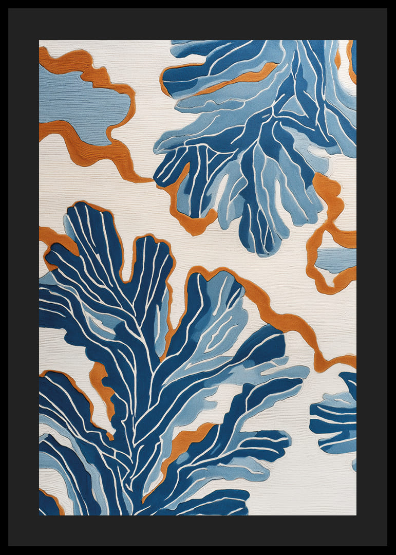 Dynamiska blå mönster dansar över en varm bakgrund.-12