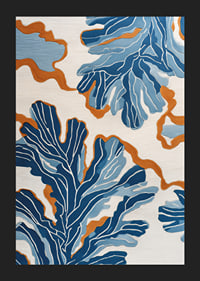 Dynamic blue patterns dance across a warm background.-5