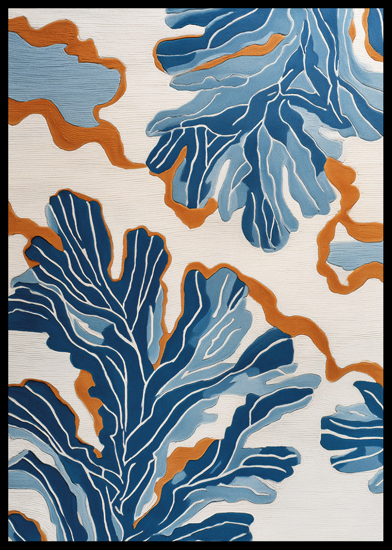 Dynamic blue patterns dance across a warm background.-12