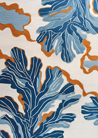 Dynamic blue patterns dance across a warm background.-7