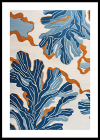 Dynamic blue patterns dance across a warm background.-0