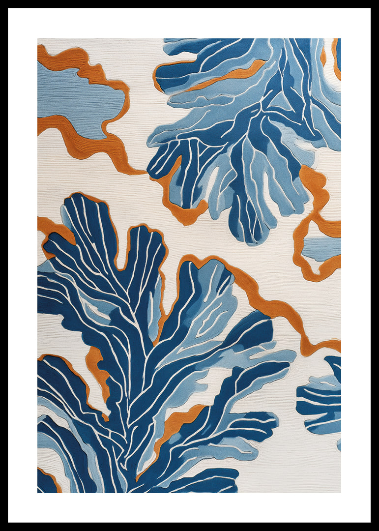 Dynamic blue patterns dance across a warm background.-12