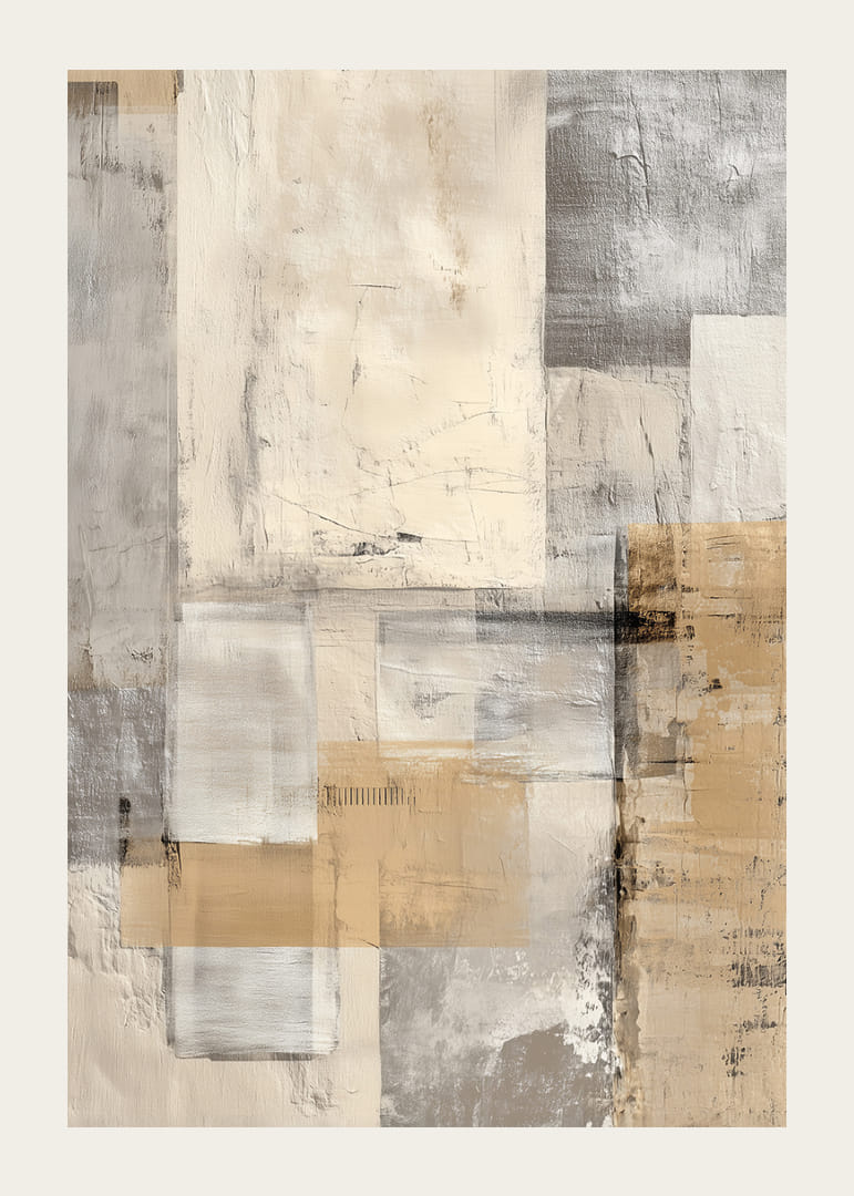 Egy absztrakt műalkotás harmonikus földszínekkel nyugalmat teremt.-12