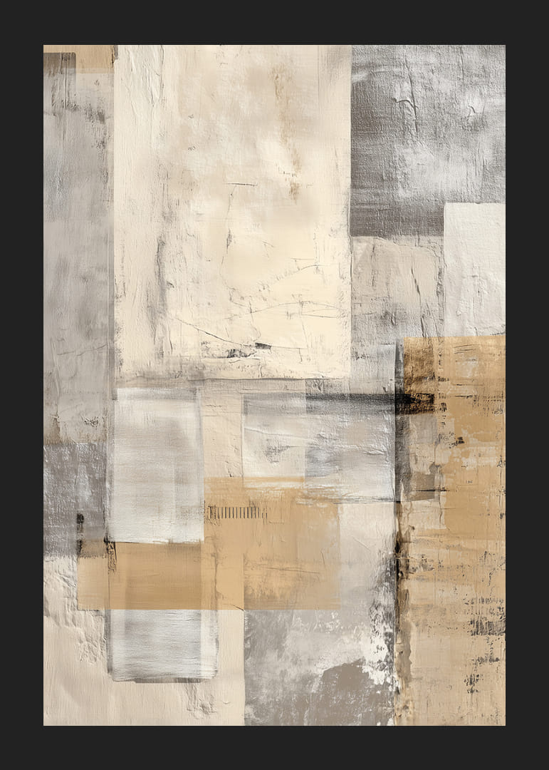 Egy absztrakt műalkotás harmonikus földszínekkel nyugalmat teremt.-12