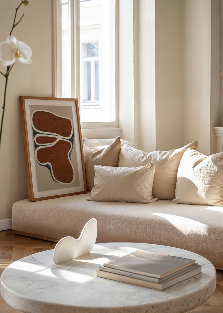 Organic shapes in earthy tones create calm and harmony.-12