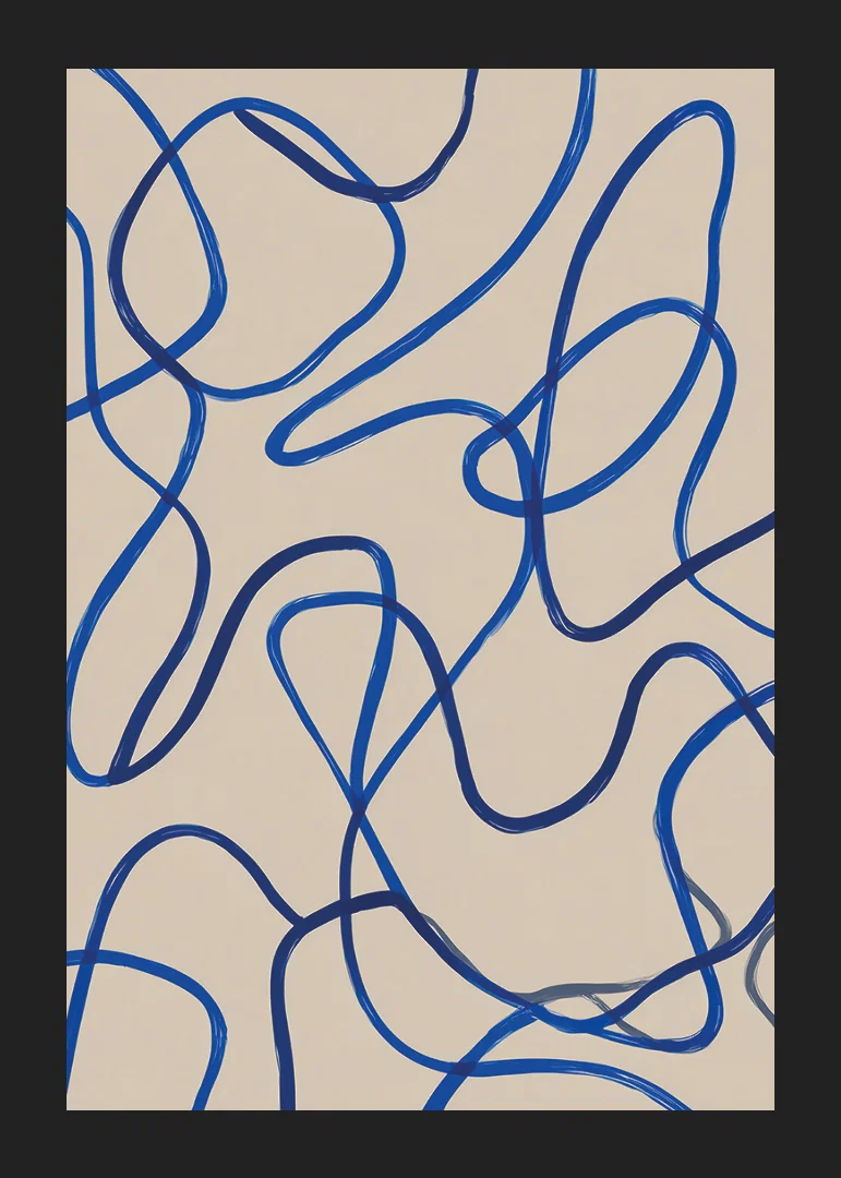 Deep blue lines sweep in an elegant abstract pattern.-12