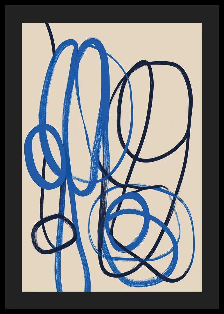 Elegant blue lines intertwine on a creamy field.-12