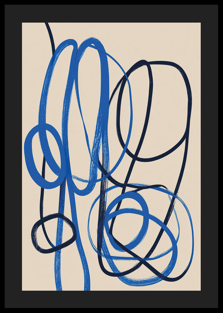 Eleganti linee blu si intrecciano su uno sfondo color crema.-12