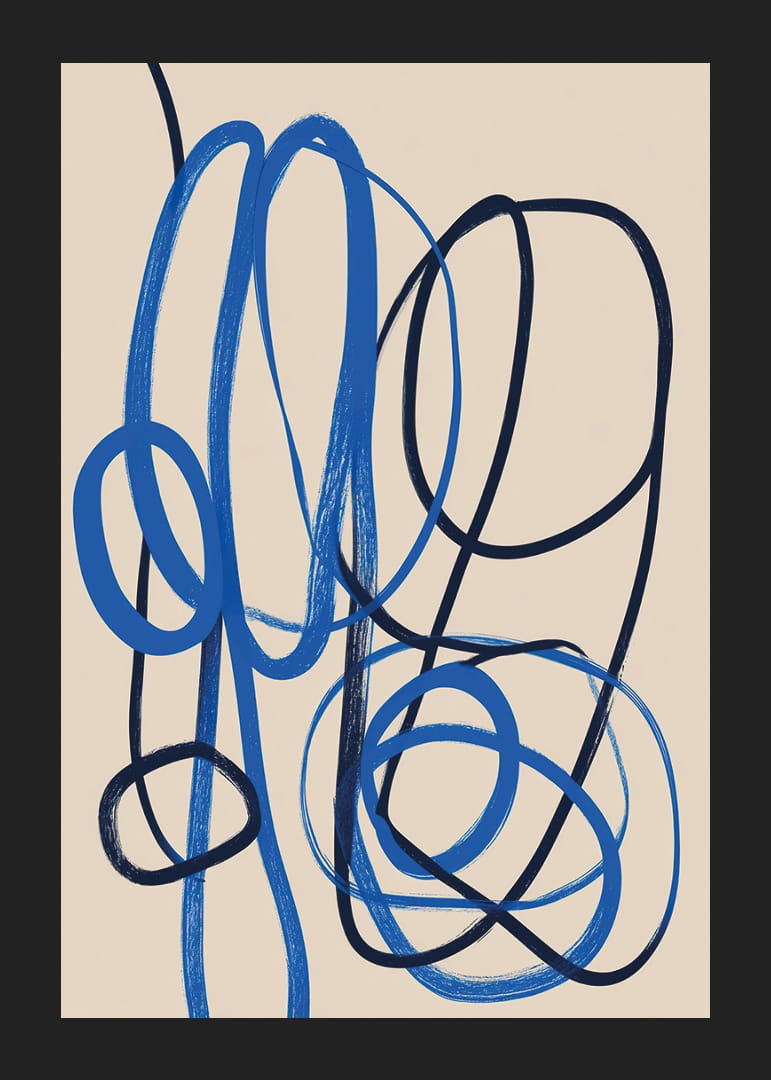 Eleganti linee blu si intrecciano su uno sfondo color crema.-12