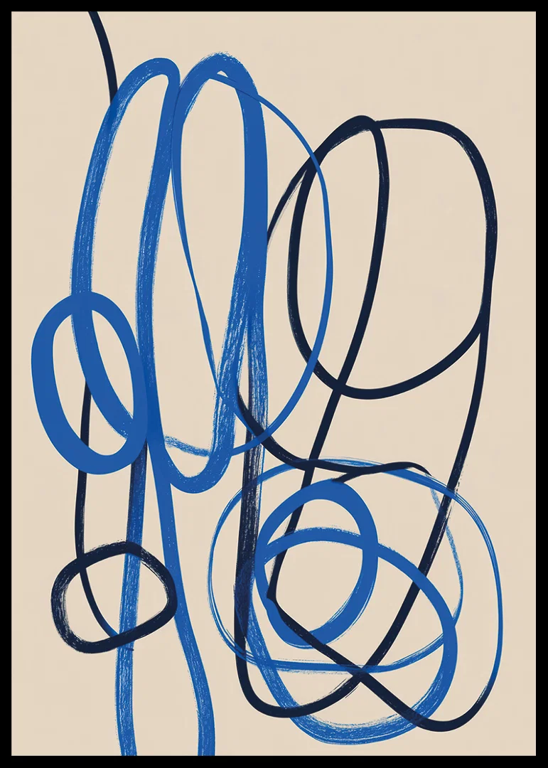 Elegant blue lines intertwine on a creamy field.-12