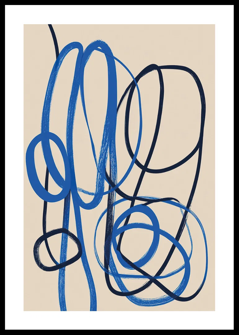 Elegant blue lines intertwine on a creamy field.-12
