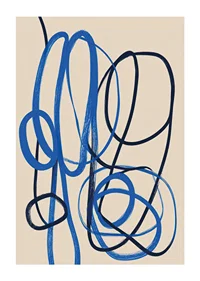 Elegant blue lines intertwine on a creamy field.-1