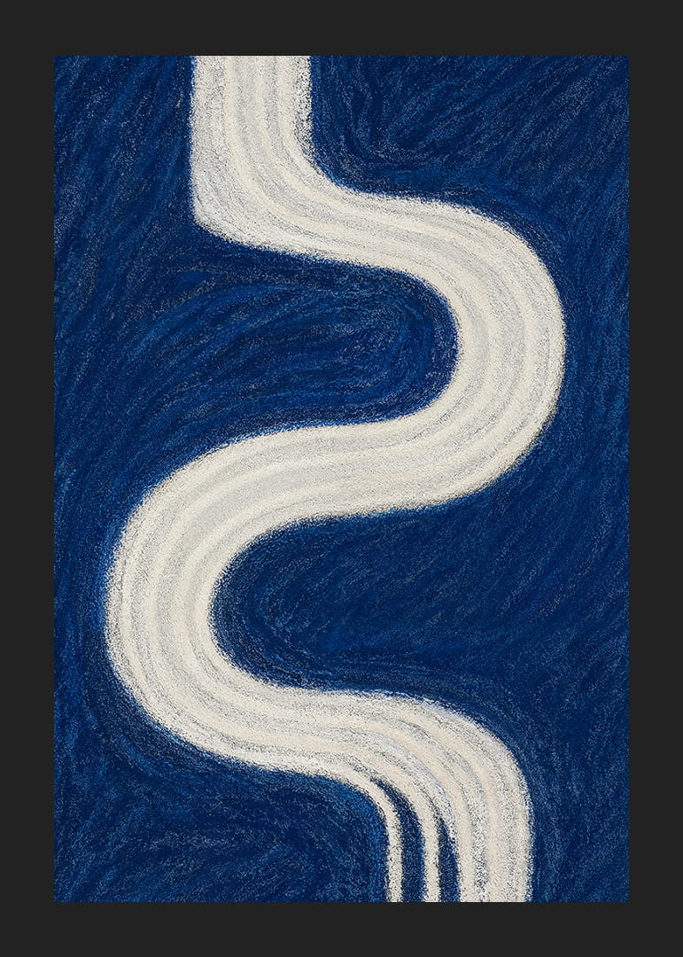 En slingrande vit väg mot evigheten på en djupblå bakgrund.-12