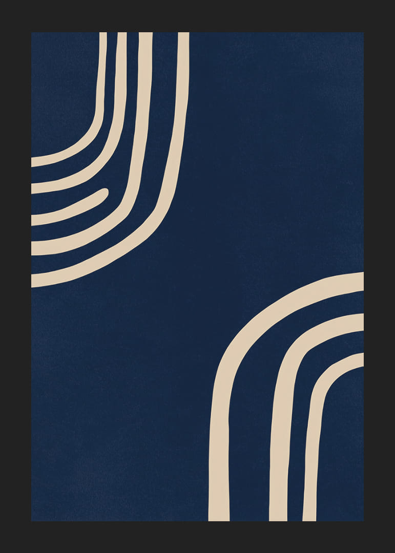 Soft curved lines in creamy white against a deep blue background.-12