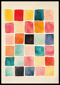 A vibrant poster with colorful squares that gives energy to the room.-0