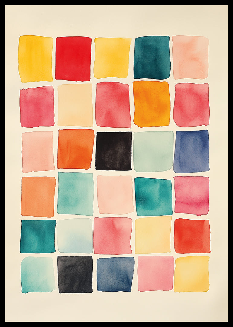 A vibrant poster with colorful squares that gives energy to the room.-12