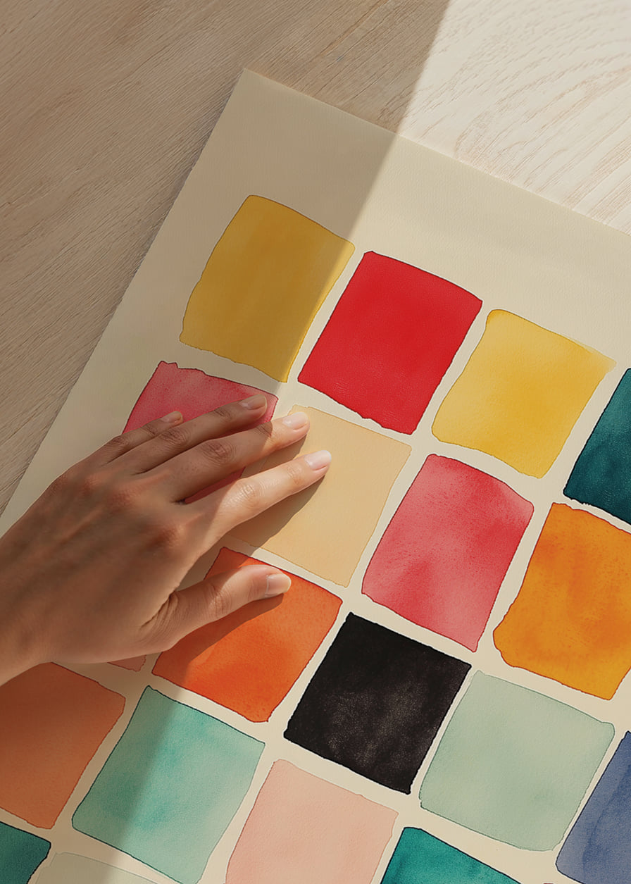 A vibrant poster with colorful squares that gives energy to the room.-12