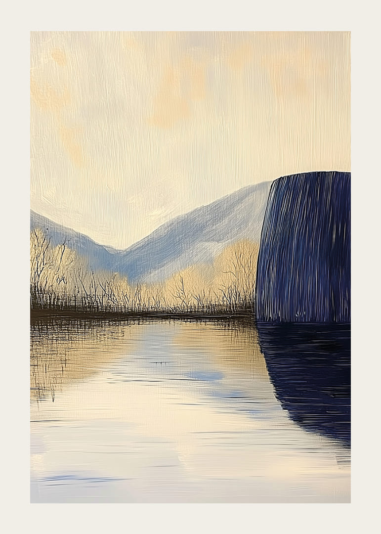 En lugn sjö speglar bergen i en drömlik atmosfär.-12