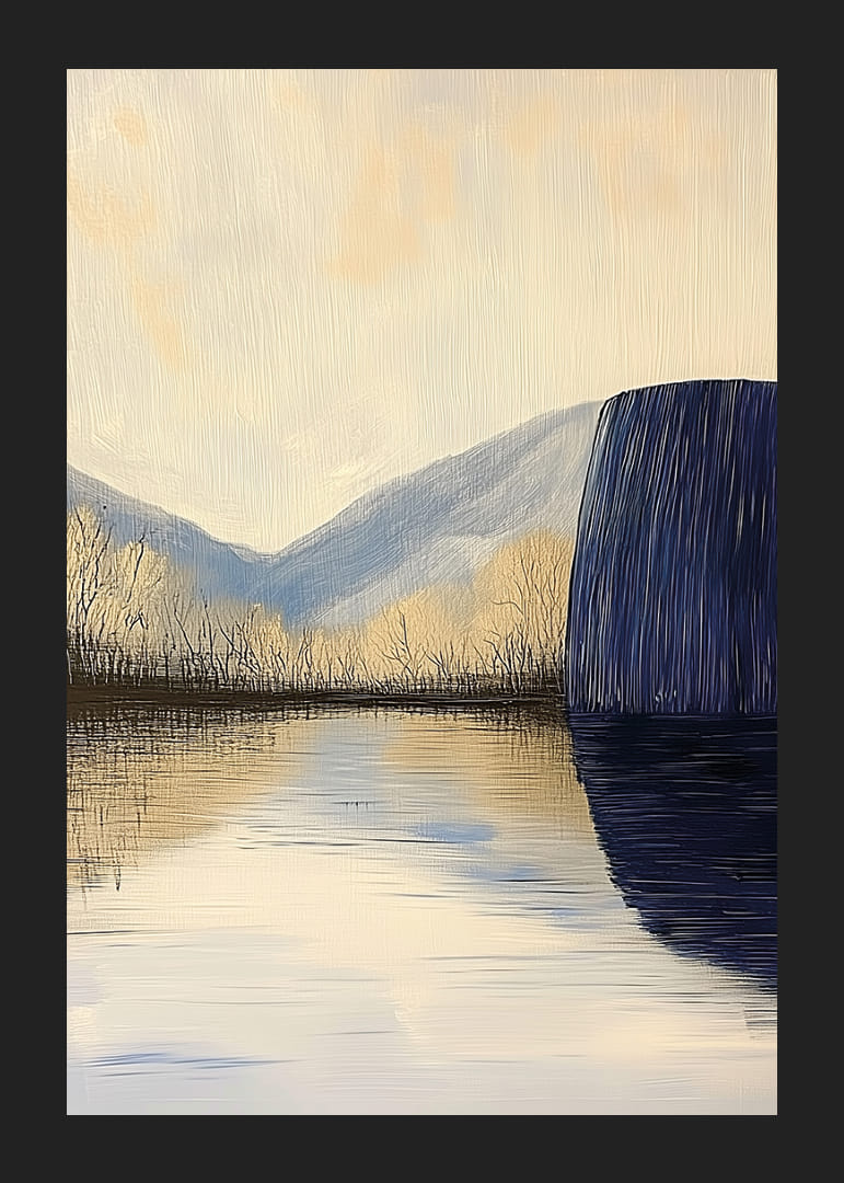 En lugn sjö speglar bergen i en drömlik atmosfär.-12