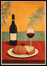 Cena cálida y acogedora con vino y pan.-0