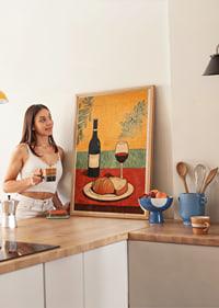 Warm and inviting dinner scene with wine and bread.-2
