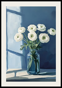 White flowers spread tranquility in a stylish blue vase.-2