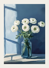 White flowers spread tranquility in a stylish blue vase.-3