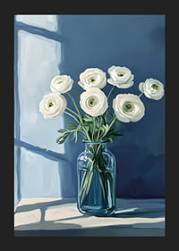 White flowers spread tranquility in a stylish blue vase.-5
