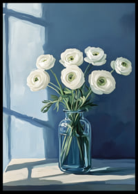 White flowers spread tranquility in a stylish blue vase.-6