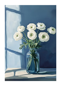 White flowers spread tranquility in a stylish blue vase.-1