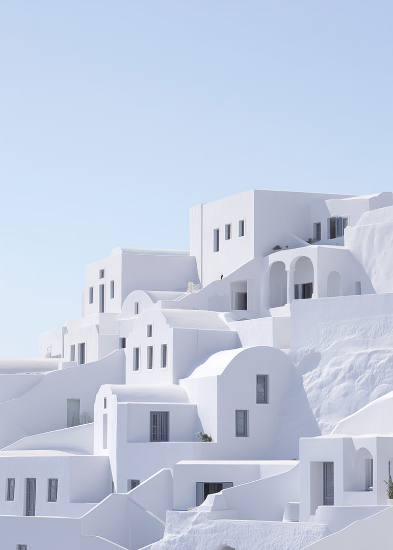 White harmony among the rocks by the azure sea.-12