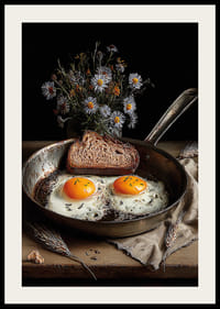 Une poêle rustique avec des œufs et du pain crée une atmosphère chaleureuse.-2