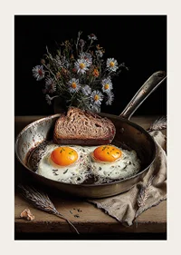 En rustik stekpanna med ägg och bröd skapar en hemtrevlig känsla.-3