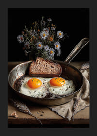 Une poêle rustique avec des œufs et du pain crée une atmosphère chaleureuse.-5