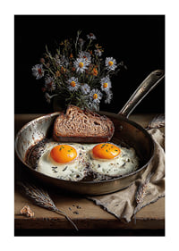 Eine rustikale Bratpfanne mit Eiern und Brot sorgt für ein heimeliges Gefühl.-1