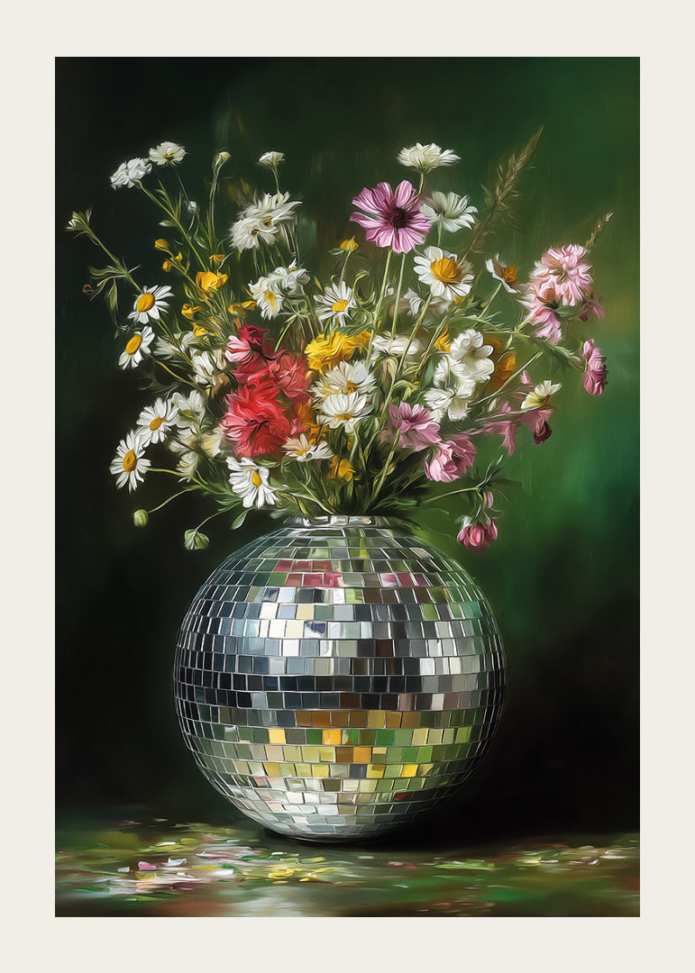 Flowers sparkle in rainbow colors in a sparkling vase.-12