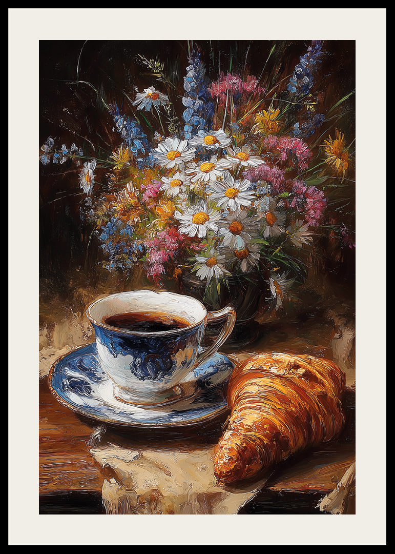 A beautiful scene with coffee and flowers gives a peaceful morning feeling.-12