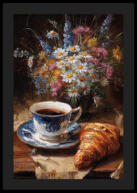 Egy gyönyörű jelenet kávéval és virágokkal békés reggeli hangulatot áraszt.-4