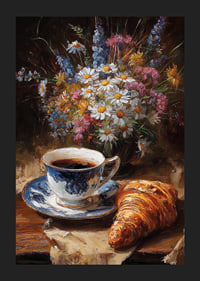 A beautiful scene with coffee and flowers gives a peaceful morning feeling.-5