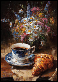 A beautiful scene with coffee and flowers gives a peaceful morning feeling.-6
