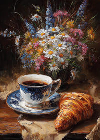 A beautiful scene with coffee and flowers gives a peaceful morning feeling.-7